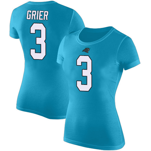 Carolina Panthers Blue Women Will Grier Rush Pride Name and Number NFL Football #3 T Shirt